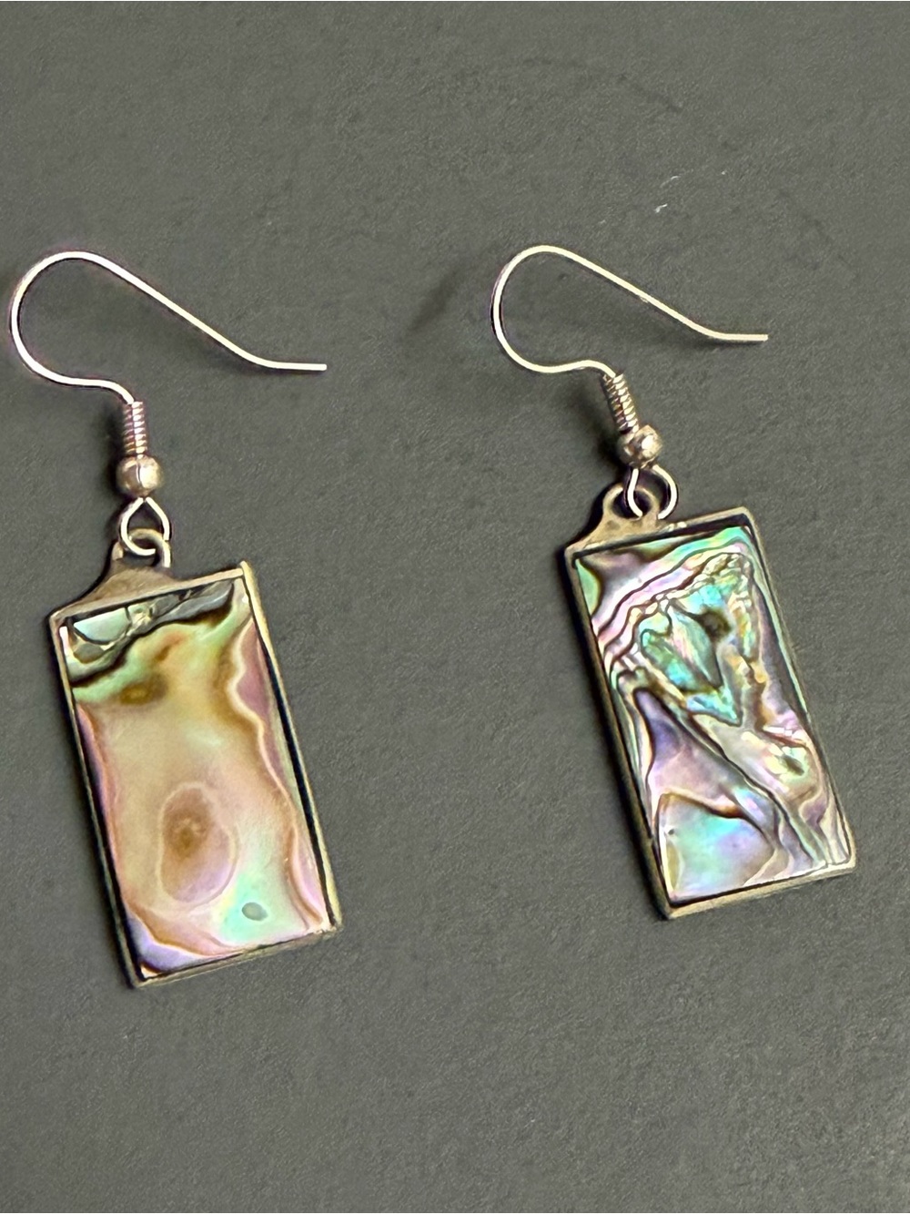 Sterling Silver Abalone Shell Rectangle Drop Earrings - Iridescent 5 Grams